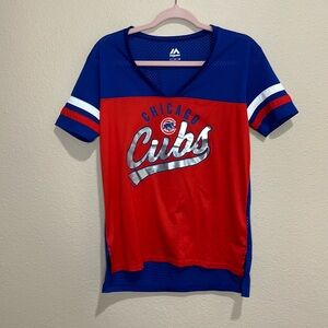 MAJESTIC Women’s V-Neck Chicago Cubs Jersey, Size S, EUC